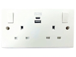 USB 2 GANG 13 AMP SWITCHED SOCKET WITH  TYPE A & C USB 3.0A 5.0V